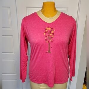 LIFE IS GOOD COOL TEE CLASSIC FIT LONG SLEEVE T-SHIRT TREE LEAVES WOMEN XL FALL